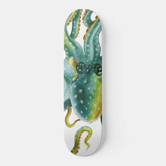Oktopus Grönt Tentacles Vattenfärgsbild Mini Skateboard Bräda 18,5 Cm (Framsida)