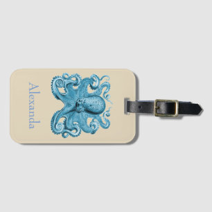 Oktopus i blått och brunt Personlig Bagagebricka