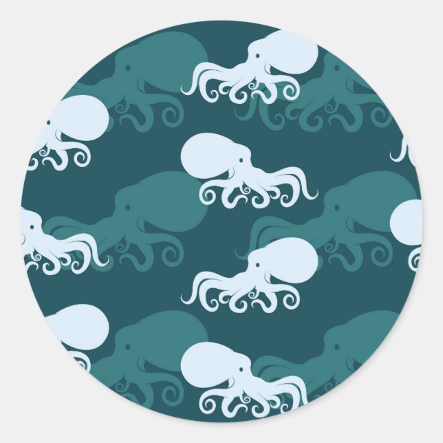 Oktopus Mönster Runt Klistermärke (Framsida)