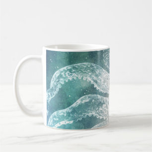 Oktopus Mugg Teal Blue Watercolor Vintage Art