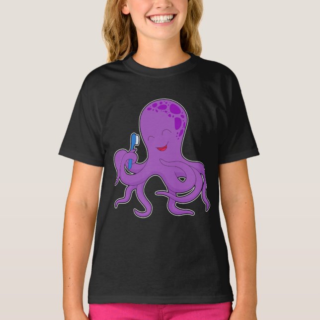 Oktopus Penseltänder Tandborst T Shirt (Framsida)