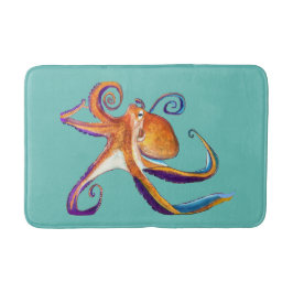 Oktopus sjöliv - vattenfärgskonst badrumsmatta