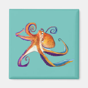 Oktopus sjöliv - vattenfärgskonst magnet