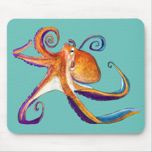Oktopus sjöliv - vattenfärgskonst musmatta