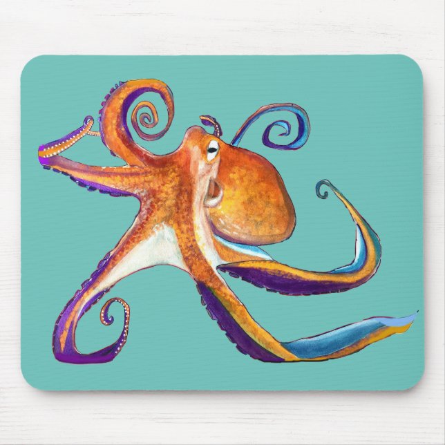 Oktopus sjöliv - vattenfärgskonst musmatta (Framsidan)