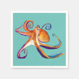 Oktopus sjöliv - vattenfärgskonst pappersservett