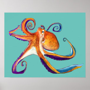 Oktopus sjöliv - vattenfärgskonst poster