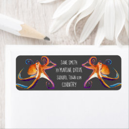 Oktopus sjöliv - vattenfärgskonst returadress etikett