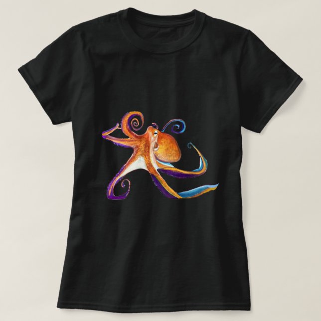 Oktopus sjöliv - vattenfärgskonst t shirt (Design framsida)