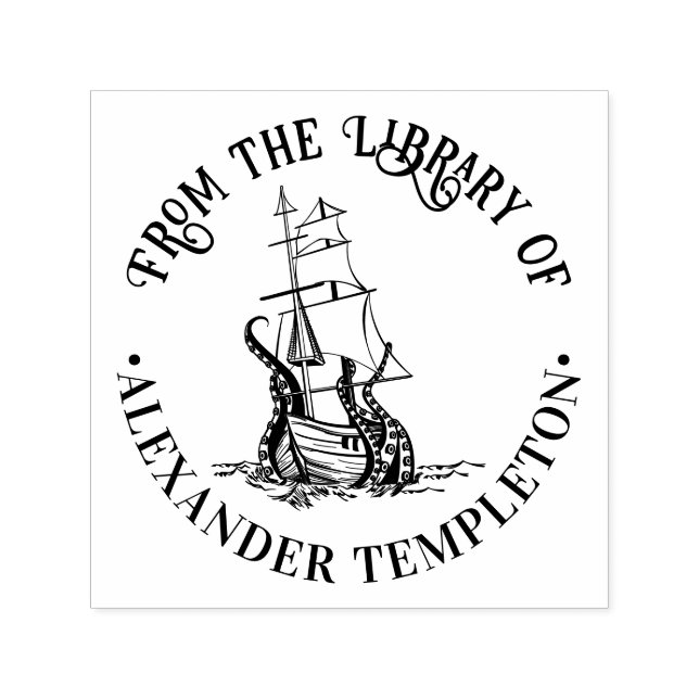 Oktopus som är utfiskad runt Frakten Bibliotek Bok Självfärgande Stämpel (Design)