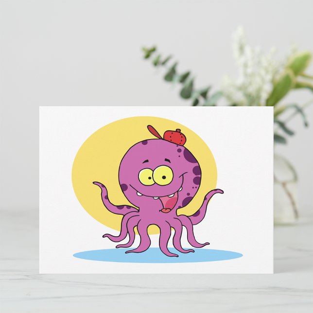 Oktopus som har en Red Boll Cap-inbjudan Inbjudningar (Skapare uppladdad)