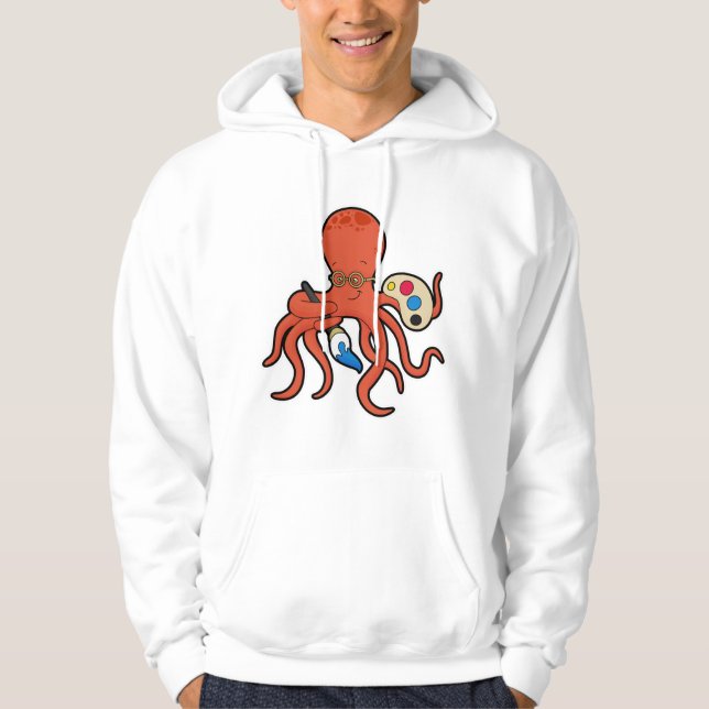 Oktopus som målarfärg med färg och pensel hoodie (Framsida)