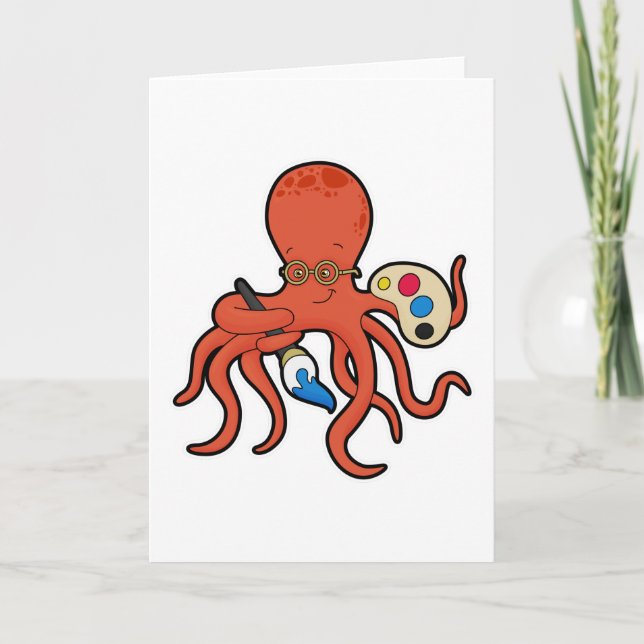 Oktopus som målarfärg med färg och pensel kort (Framsida)
