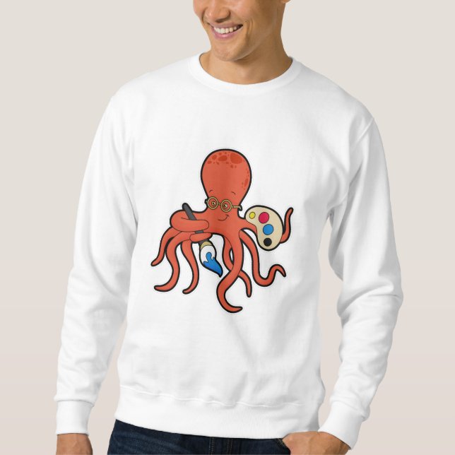 Oktopus som målarfärg med färg och pensel lång ärmad tröja (Framsida)