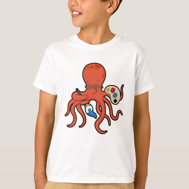 Oktopus som målarfärg med färg och pensel t shirt (Framsida)