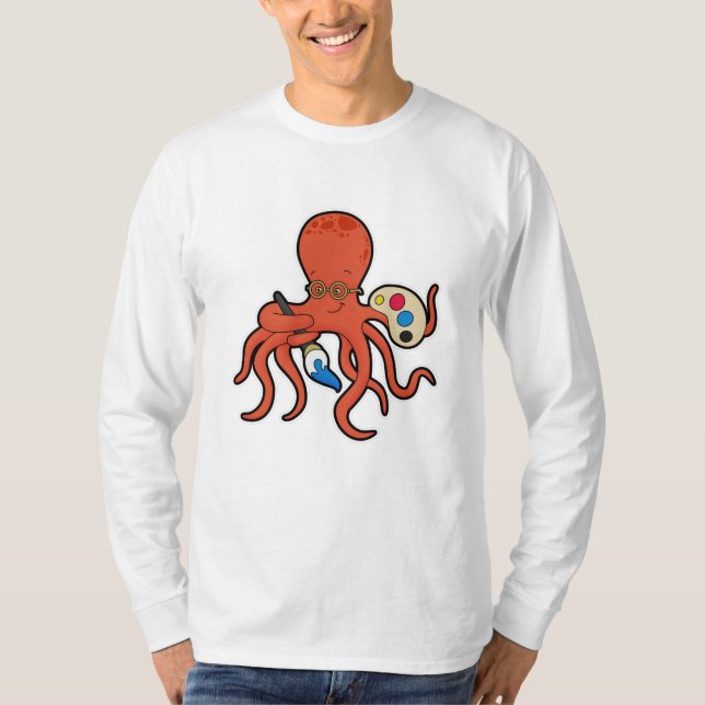 Oktopus som målarfärg med färg och pensel t shirt (Framsida)