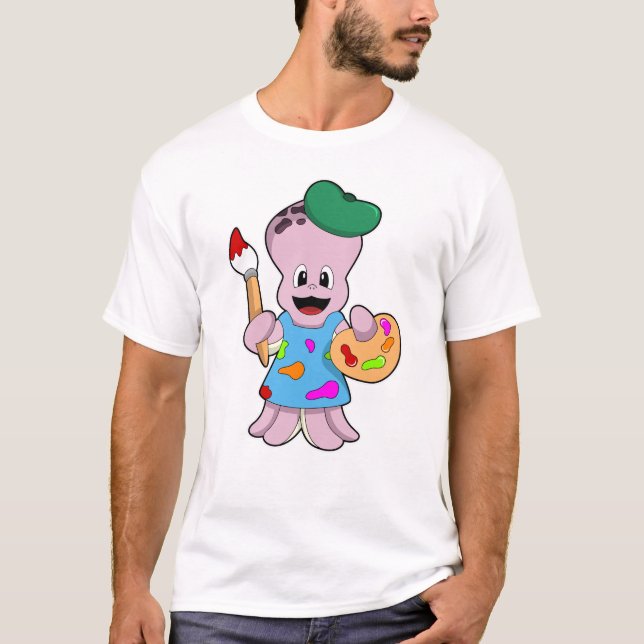 Oktopus som målarfärg med färgpensel t shirt (Framsida)