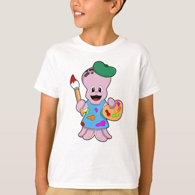 Oktopus som målarfärg med färgpensel t shirt (Framsida)