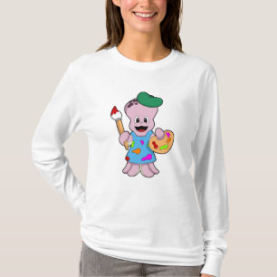 Oktopus som målarfärg med färgpensel t shirt