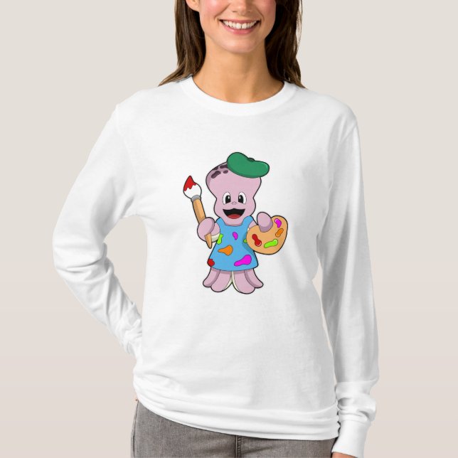 Oktopus som målarfärg med färgpensel t shirt (Framsida)