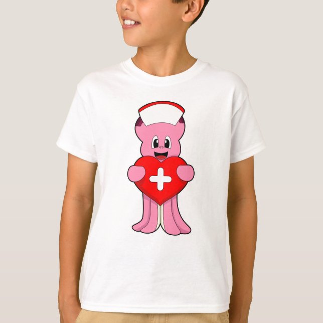 Oktopus som sjuksköterska med hjärta t shirt (Framsida)