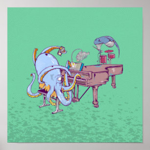 Oktopus som spelar piano poster