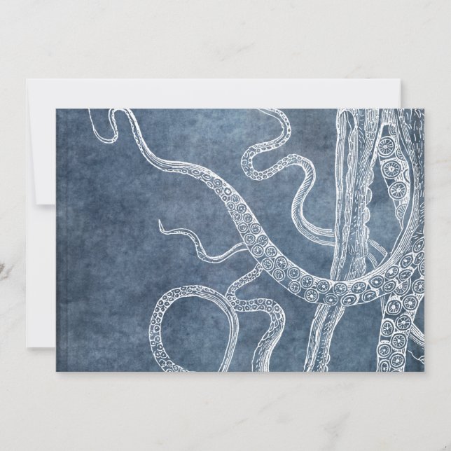 Oktopus - Twilight Blue Faded Denim Watercolor Art Kort (Framsida)