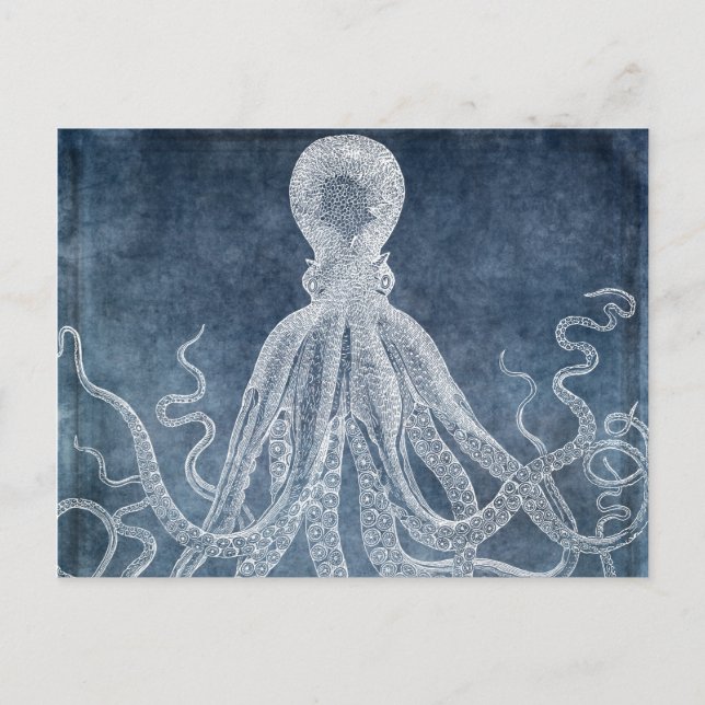 Oktopus - Twilight Blue Faded Denim Watercolor Vykort (Framsida)