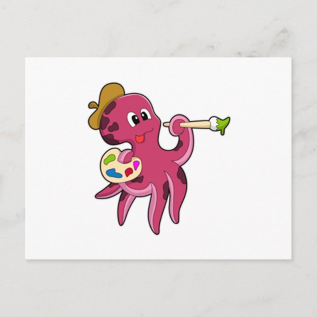 Oktopus vid målning med pensel & Färg Vykort (Framsida)