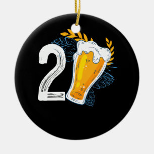 Öl 21:a födelsedagen Party 21 år gammal Julgransprydnad Keramik