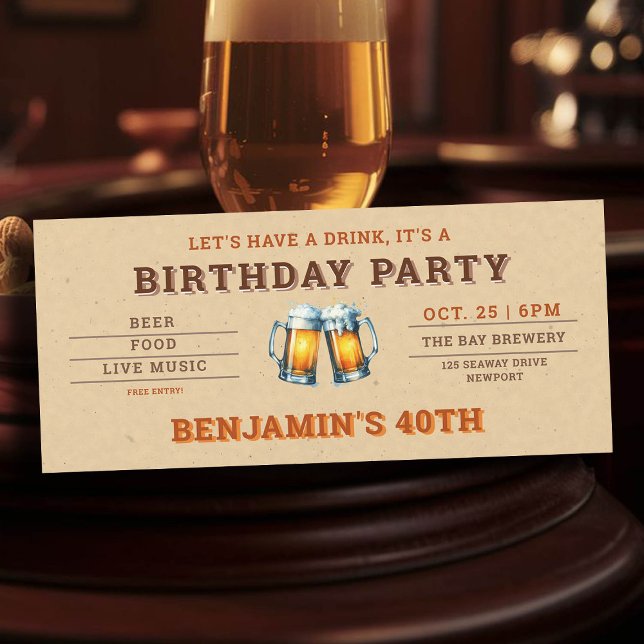 Öl: 40:e födelsedagen efter Biljett Manar (men's 40th birthday party invitation beer themed brewery backyard oktoberfest)