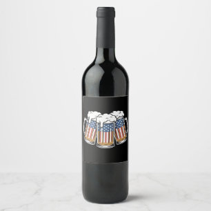 Öl 4 juli amerikanska Flagga US Vintage Retro Vinflaska Etikett
