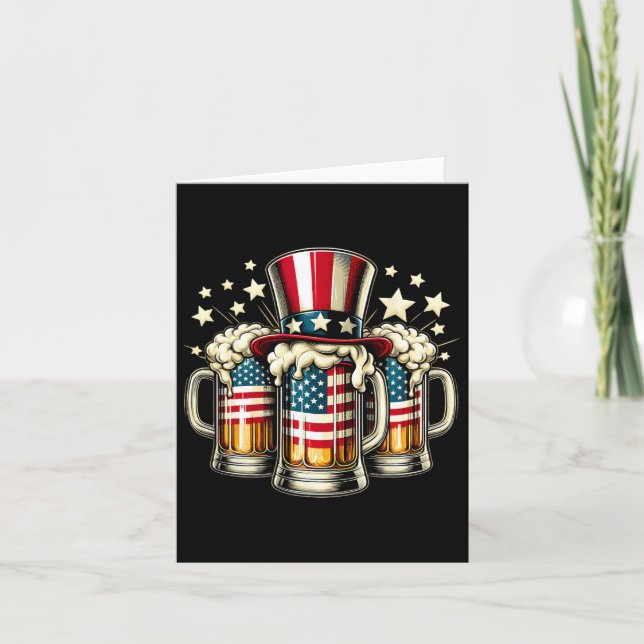 Öl Amerikansk Flagga Usa 4:e Juli Fest Drickande  Kort (Framsida)