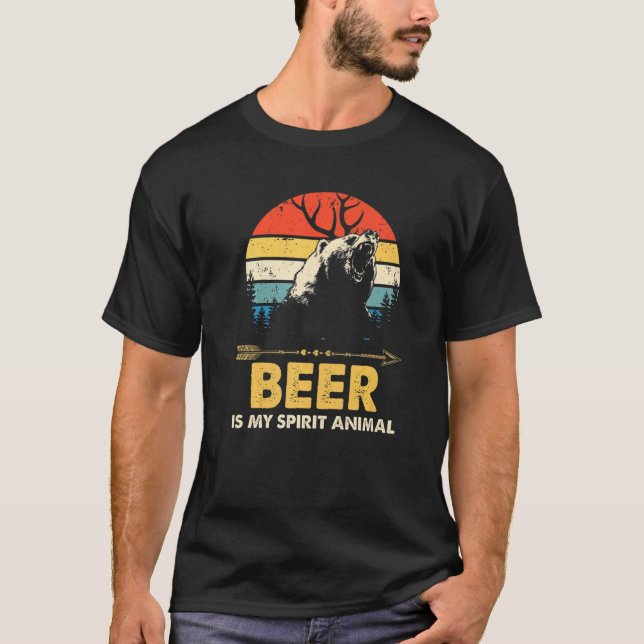 Öl är min sprit, Hjort Drink Pub Retr T Shirt (Framsida)