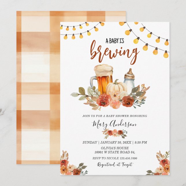 Öl Baby Brygger Höst Baby Shower  Inbjudningar (Fram/baksida)