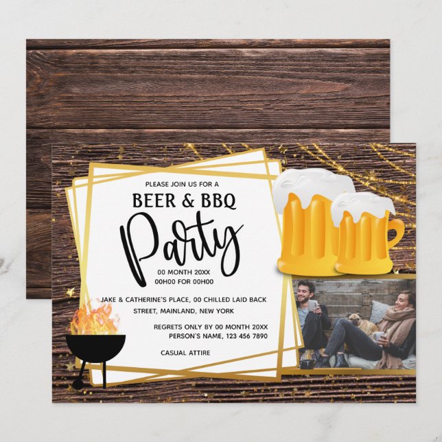 Öl BQ-sträng ljus DIY-fotovänner party Inbjudningar (Fram/baksida)