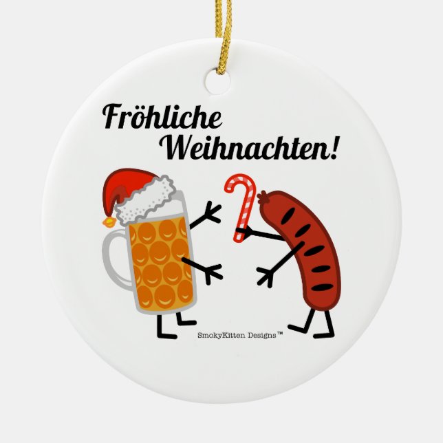 Öl & Bratwurst - Fröhliche Weihnachten! Julgransprydnad Keramik (Framsidan)