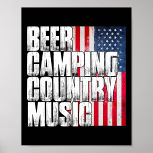 Öl Camping Country Musik Patriotisk Amerikansk Fla Poster