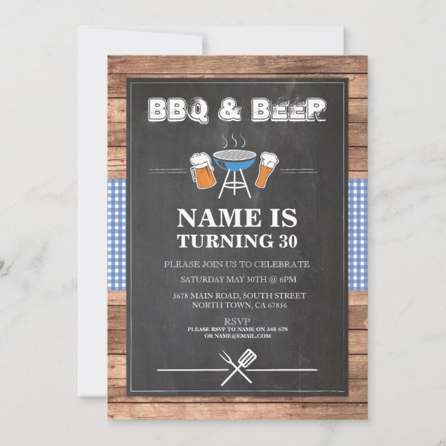 Öl & Cheers BBQ Födelsedagsfest ANY AGE Inbjudan (Framsida)