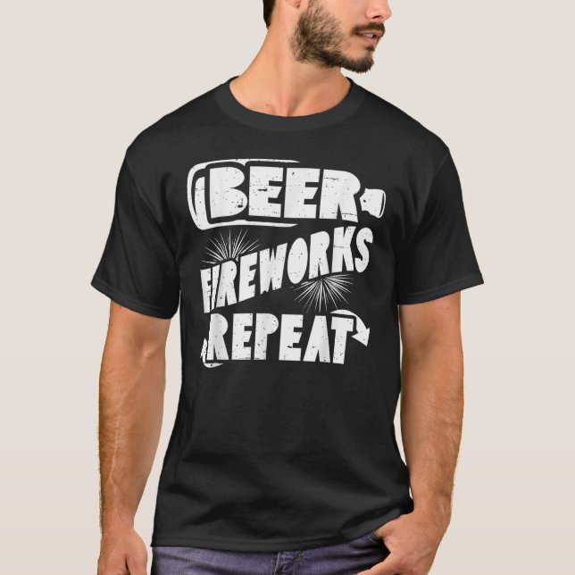 Öl Fireworks Upprepa 4:e juli-drickande T Shirt (Framsida)