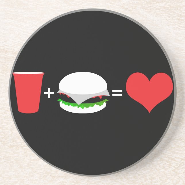 öl + hamburgare = kärlek underlägg sandsten (Framsidan)
