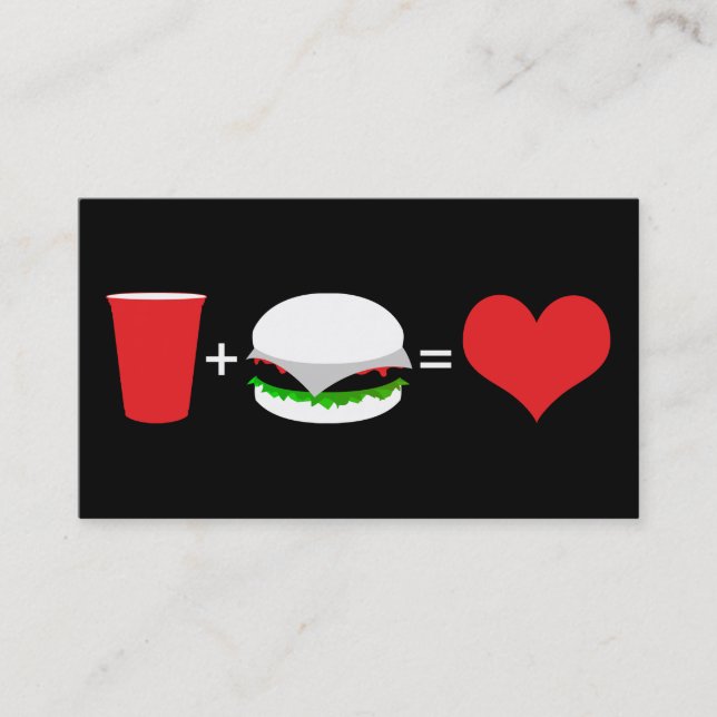 öl + hamburgare = kärlek visitkort (Framsida)