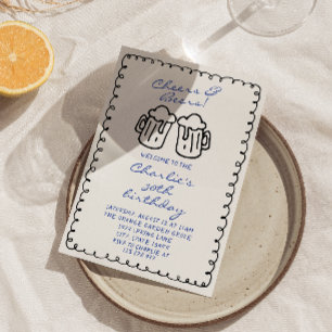 Öl Hand Födelsedagsfest för Roligt av ritad handma Inbjudningar