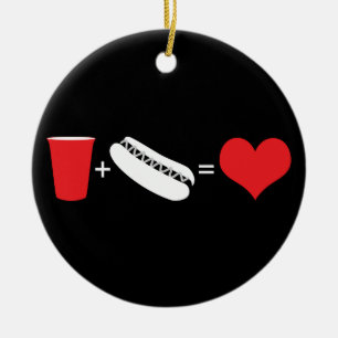 öl + hett hundar = kärlek julgransprydnad keramik