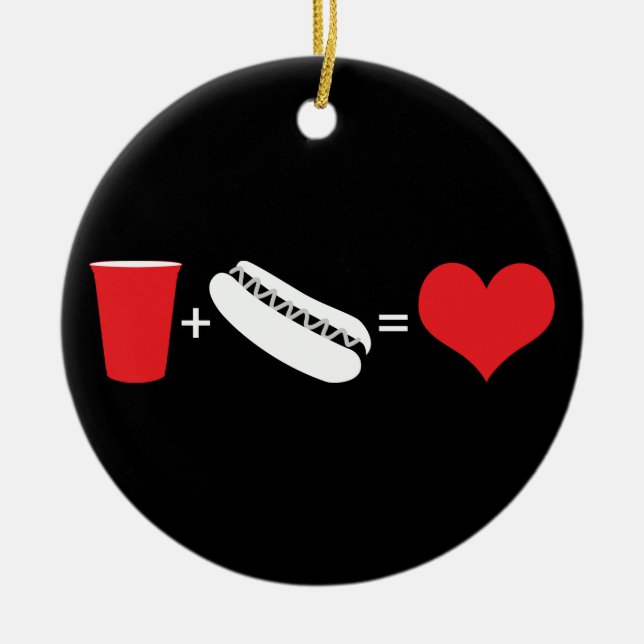 öl + hett hundar = kärlek julgransprydnad keramik (Framsidan)