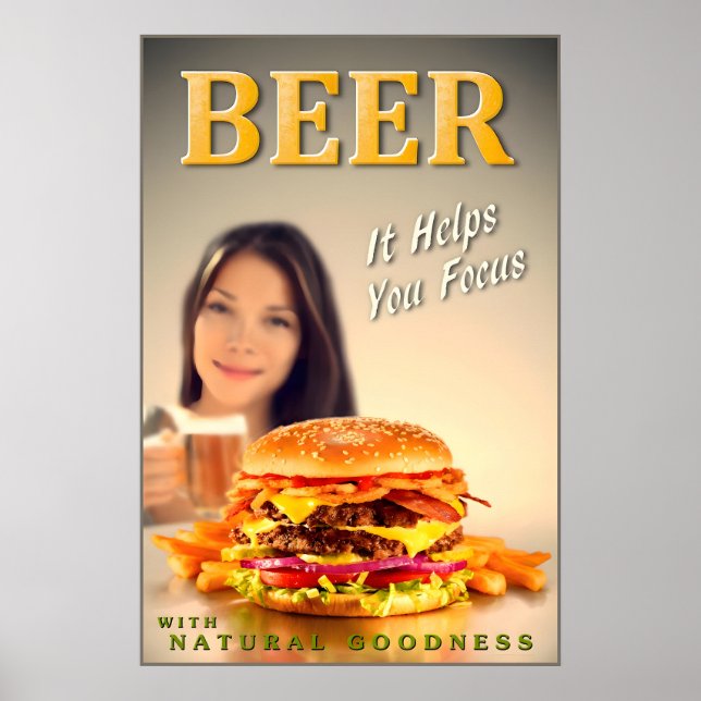 ÖL Hjälper Dig Fokusera Bacon Cheeseburgare Brygd  Poster (Framsidan)