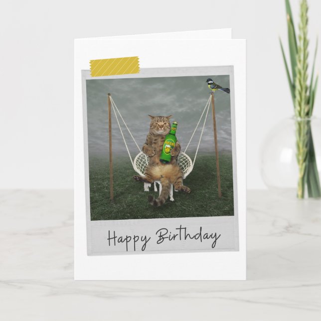 Öl i Garden Cat Funny Birthday Card Kort (Framsida)
