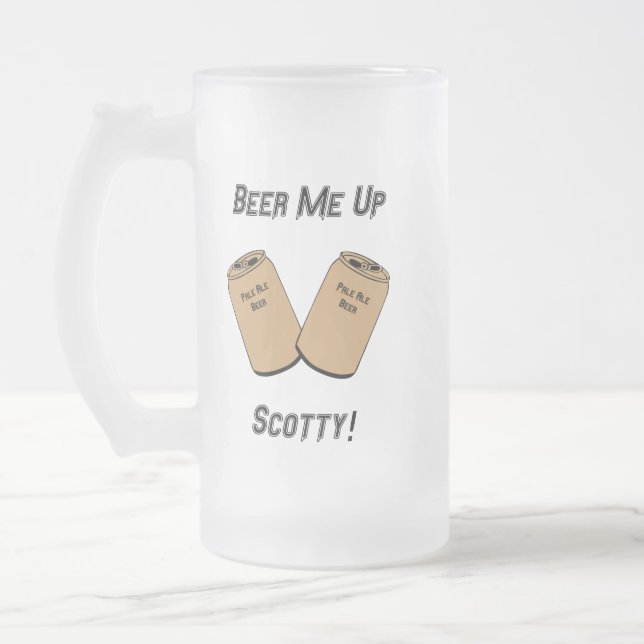 Öl mig på Scotty! Bröllop Groomsman Pub Novelty Frostat Ölglas (Vänster)