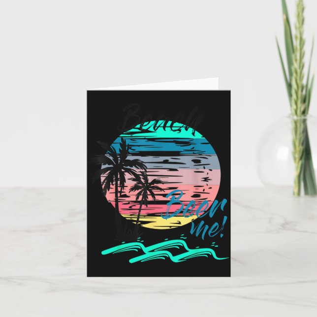 Öl Mig Rolig Drickande Strand Retro Solnedgång Pal Kort (Framsida)
