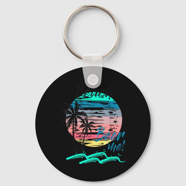 Öl Mig Rolig Drickande Strand Retro Solnedgång Pal Nyckelring (Framsida)